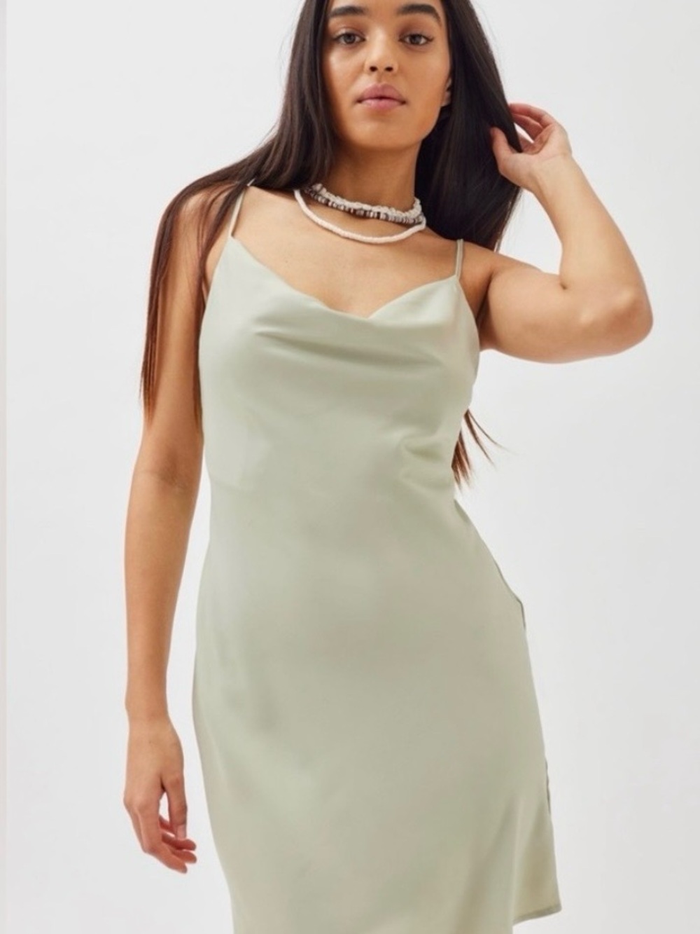 Urban Outfitters Light Sage Cowl Slip Mini Dress